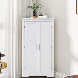 Corner Cabinet Floor Corner Storage Cabinet with 2 Doors and 4 Compartments Modern Free Standing Corner Cabinet for Bathroom