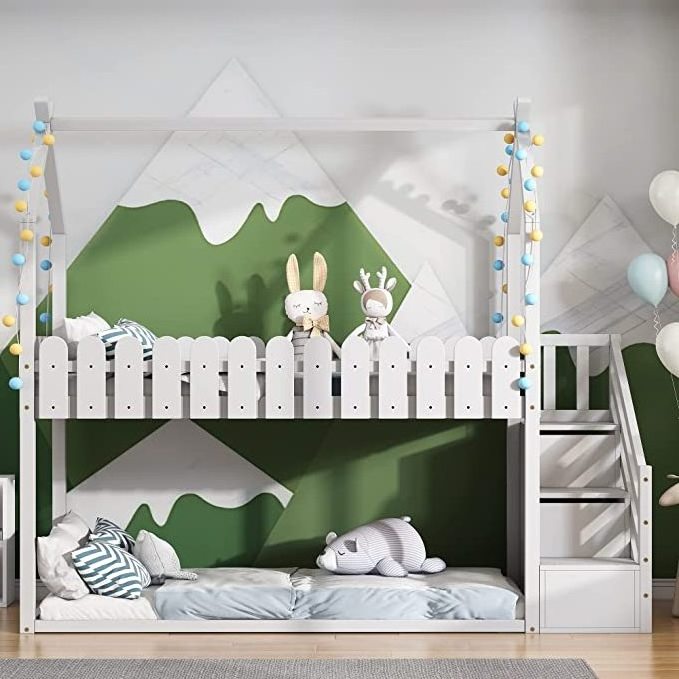 Wholesale Princess School Girl Bedroom Furniture Solid Wood Twin Size Adult Children Kid Loft Bunk Bed With Slide House Ball Pit