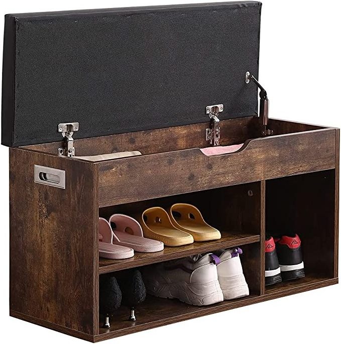 Shoe Cabinet Storage Bench with Cushion3-Tier Entryway Shoe Rack Open Compartment for Shoes and Boots  Brown