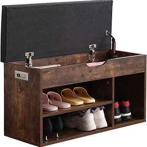 Shoe Cabinet Storage Bench with Cushion3-Tier Entryway Shoe Rack Open Compartment for Shoes and Boots  Brown