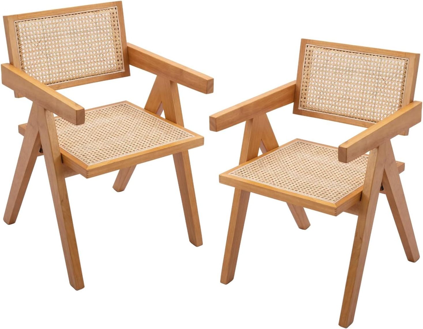 Dining Chairs Set of 2 Modern  Chairs with Rattan Backrest Kitchen Chairs with Solid Wood Frame for Living Room