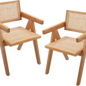 Dining Chairs Set of 2 Modern  Chairs with Rattan Backrest Kitchen Chairs with Solid Wood Frame for Living Room