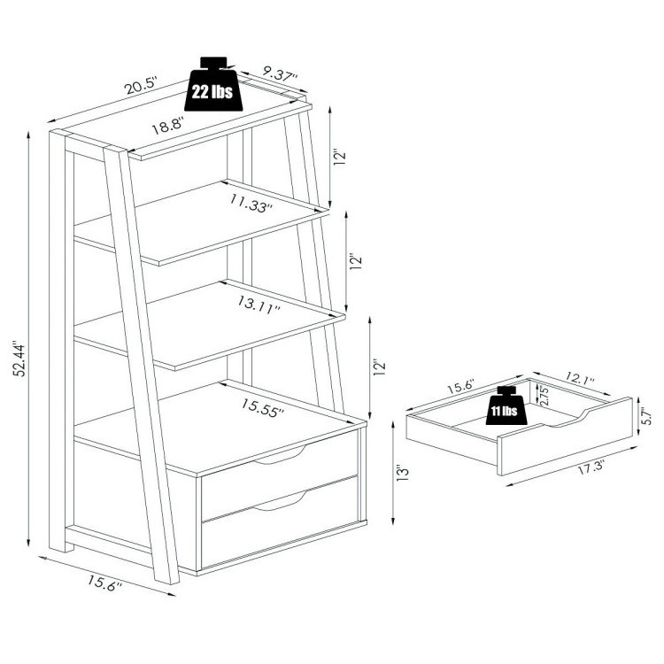 Bookshelf with 1 Drawer 3 Storage Unit Cube Nordic Style for Living Room Bedroom Study Office