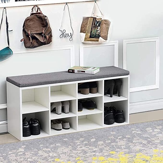 Shoe Bench Storage with Seat White Hallway Cupboard Organizer Shoe Storage Cabinet Cupboard Stand Shelf for Living Room