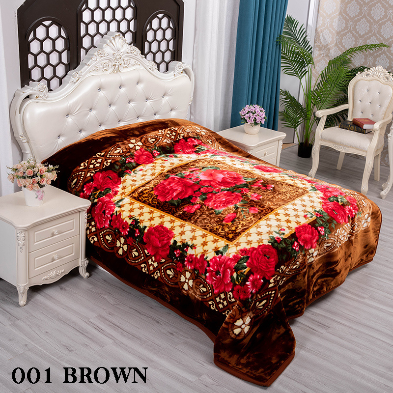 STOCK! Competitive Price Wholesale Korean Mink Blankets Arabic Style Thick Warm Double Ply Embossed Raschel Blankets Big Size