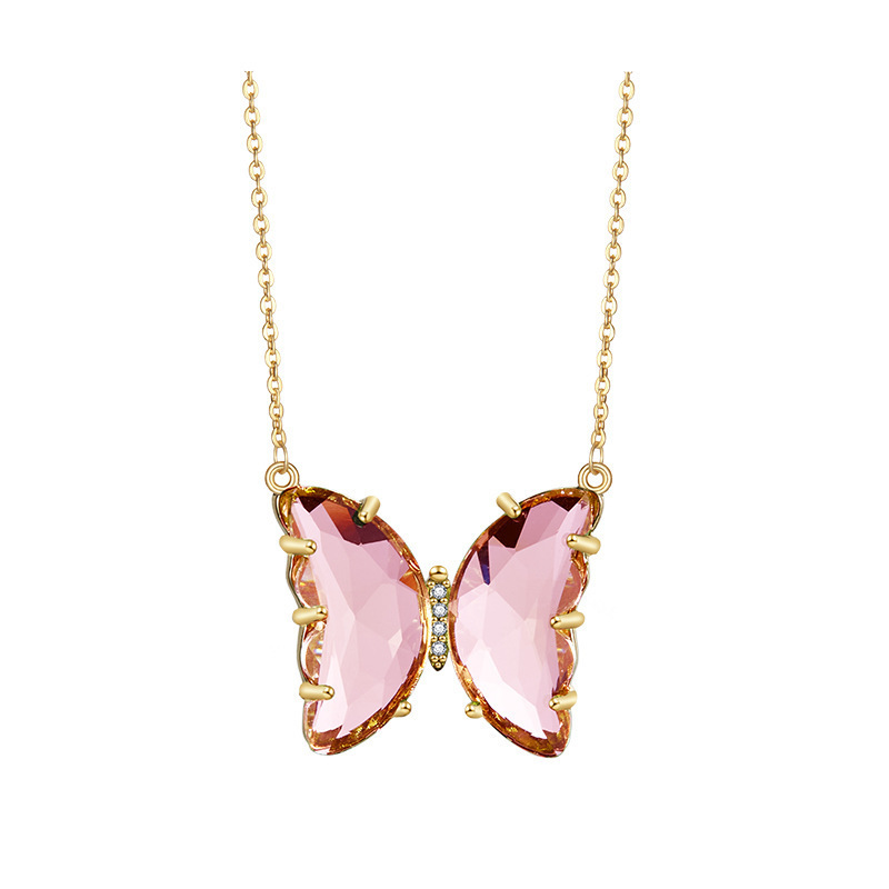 BJB0049N Multi-color Clear Glass Butterfly Necklace Fashion Jewelry