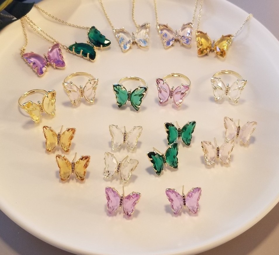 BJB0049N Multi-color Clear Glass Butterfly Necklace Fashion Jewelry