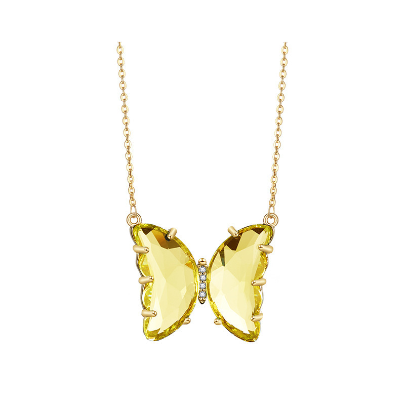 BJB0049N Multi-color Clear Glass Butterfly Necklace Fashion Jewelry