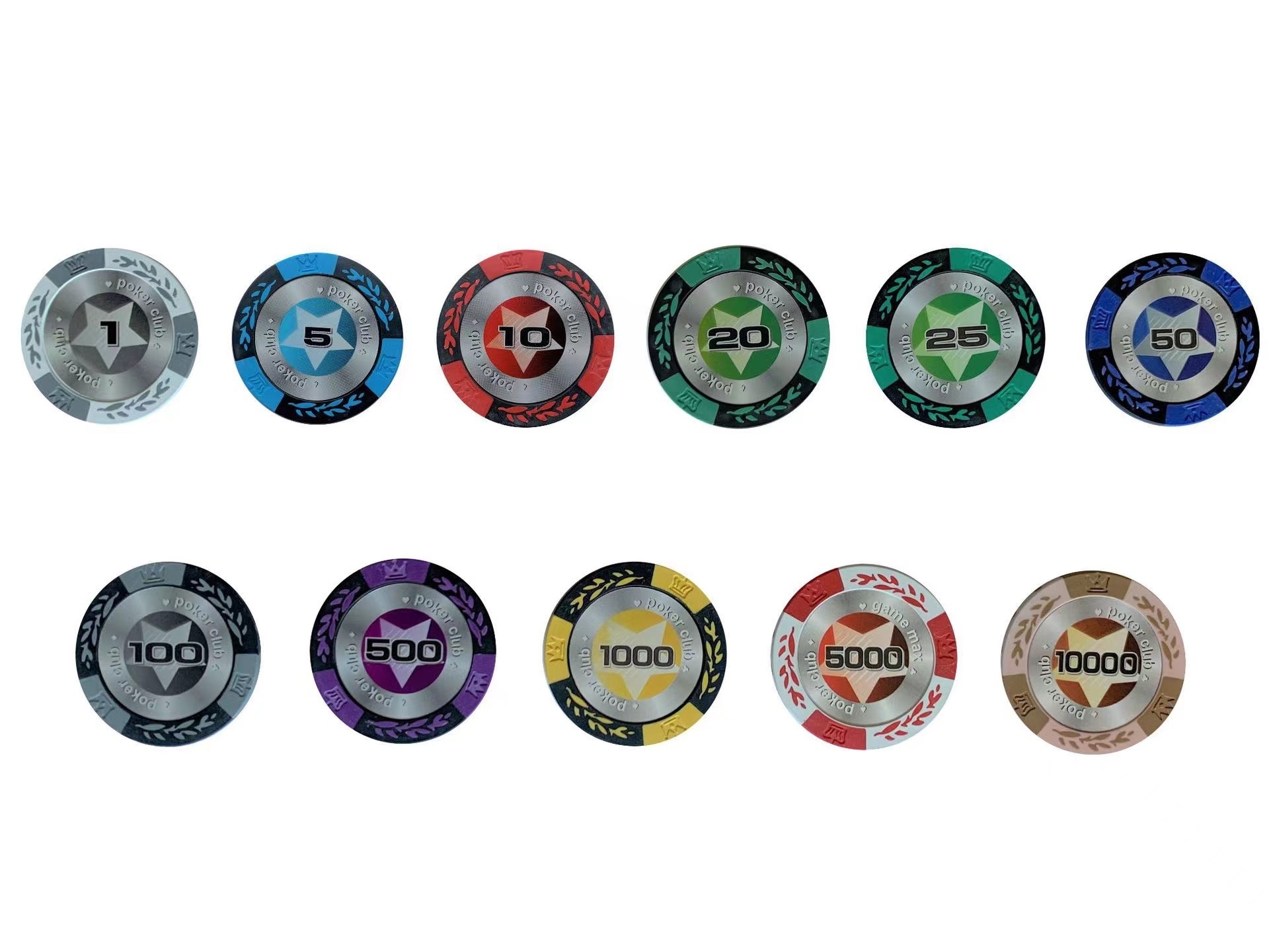 Plastic Premium Custom Poker Casino Chips 500 Yards Black Silver Clay Poker Chips With Aluminium Box