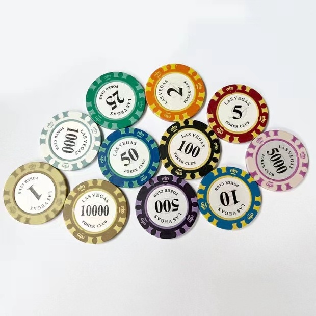 Customised Colour Logo Board Game Coin Clay Poker Chip Two Color Ceramic Chips Crown Casino Game Set For Poker Club Game