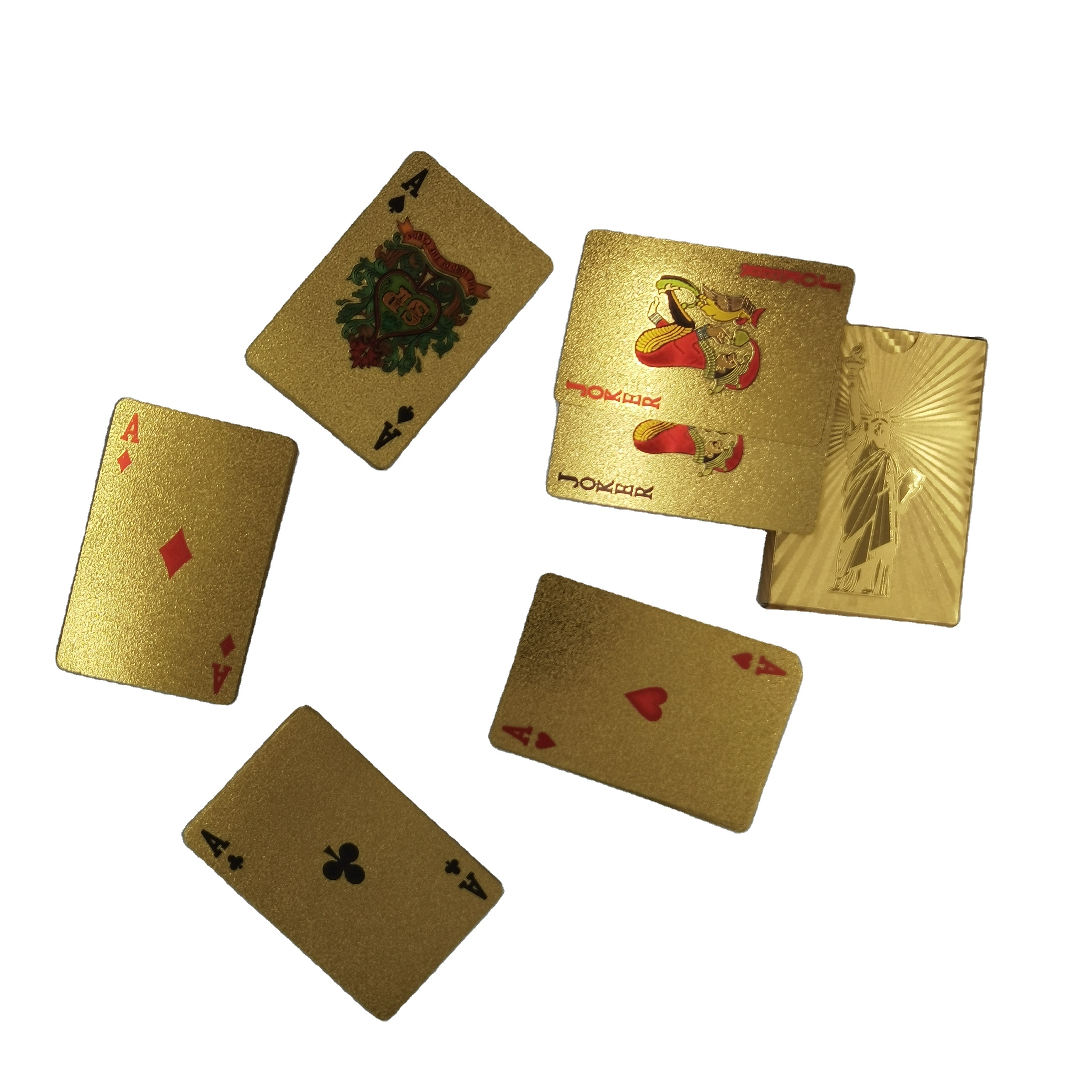 Hot Sale High quality Plastic PVC Playing Cards Durable Waterproof Plastic  Statue of Liberty gold Playing Cards Gold Foil Poker