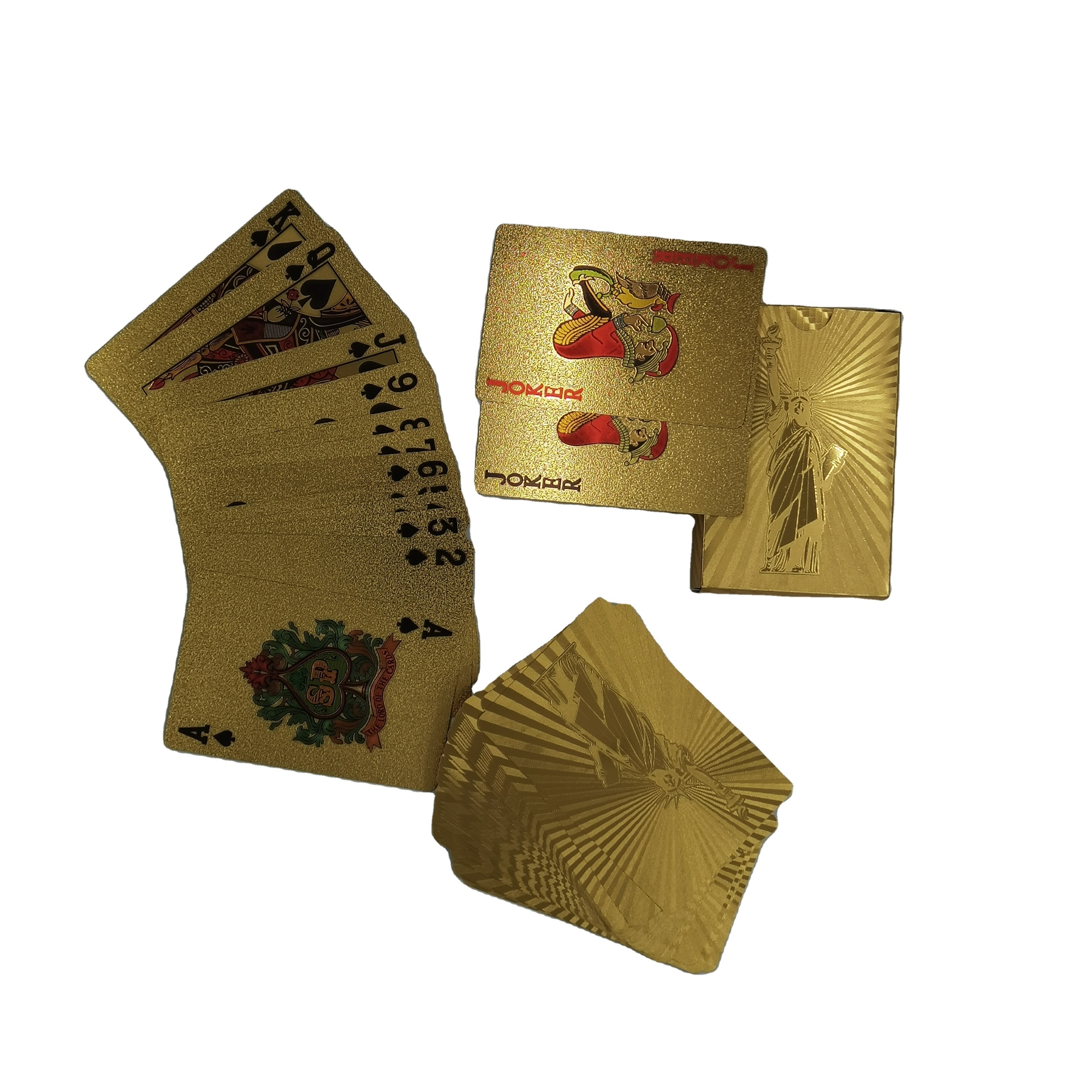 Hot Sale High quality Plastic PVC Playing Cards Durable Waterproof Plastic  Statue of Liberty gold Playing Cards Gold Foil Poker