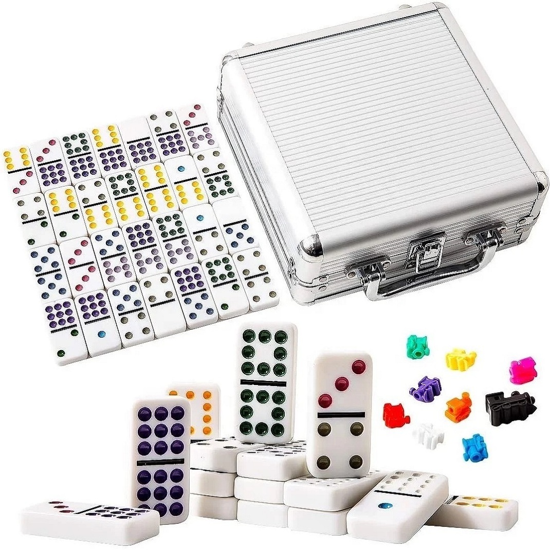 Domino Set Mexican Train Double twelve Digital Mikado Game Set Plastic Melamine with color dots Dominoes Toy