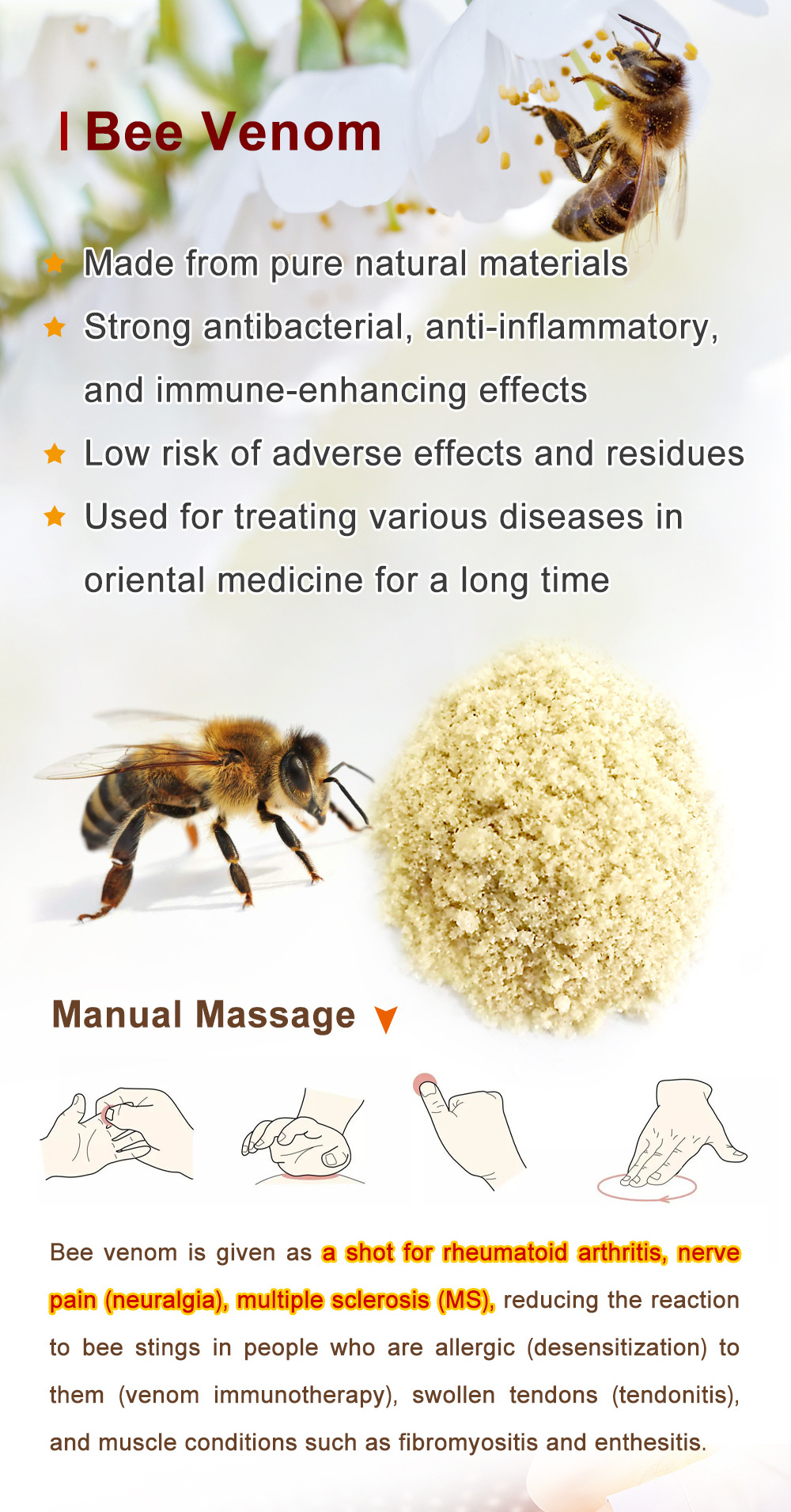 BEEHALL 100% Natural Bee Venom Apitoxin For Sale