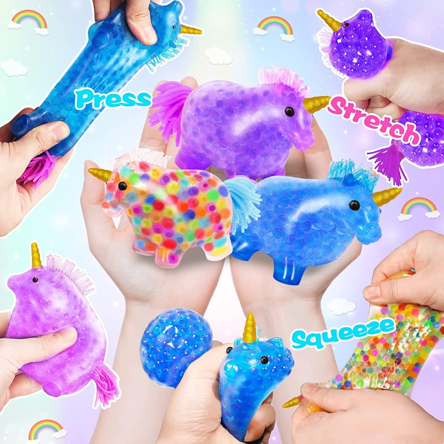 Popular Stretch Unicorn Anti Fidget Toy Cartoon Animal TPR Anxiety Relief Sensory Water Beads Soft Squeeze Release squishy toys