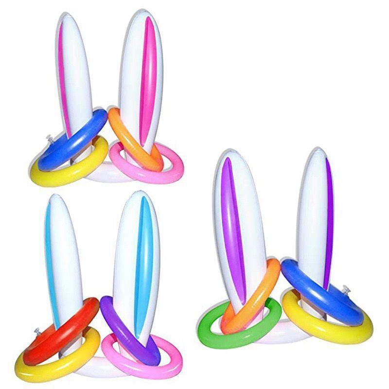 hot sell wholesale Easter colorful cute animal bunny rabbit ear gift PVC inflatable ring toss party game toy for kids