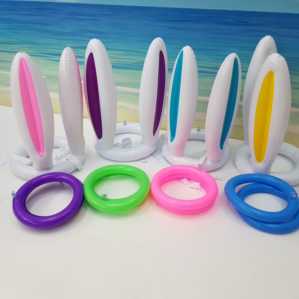 hot sell wholesale Easter colorful cute animal bunny rabbit ear gift PVC inflatable ring toss party game toy for kids