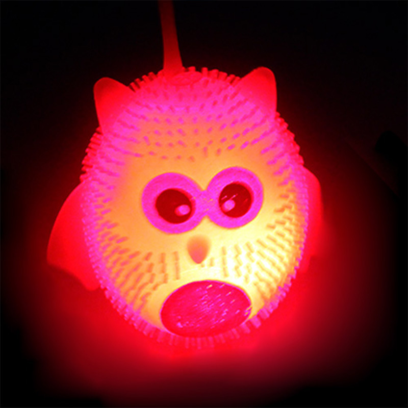 Beejay novelty flashing toy glow in dark spiky yoyo stress relief animal owl squeeze puffer TPR toy ball