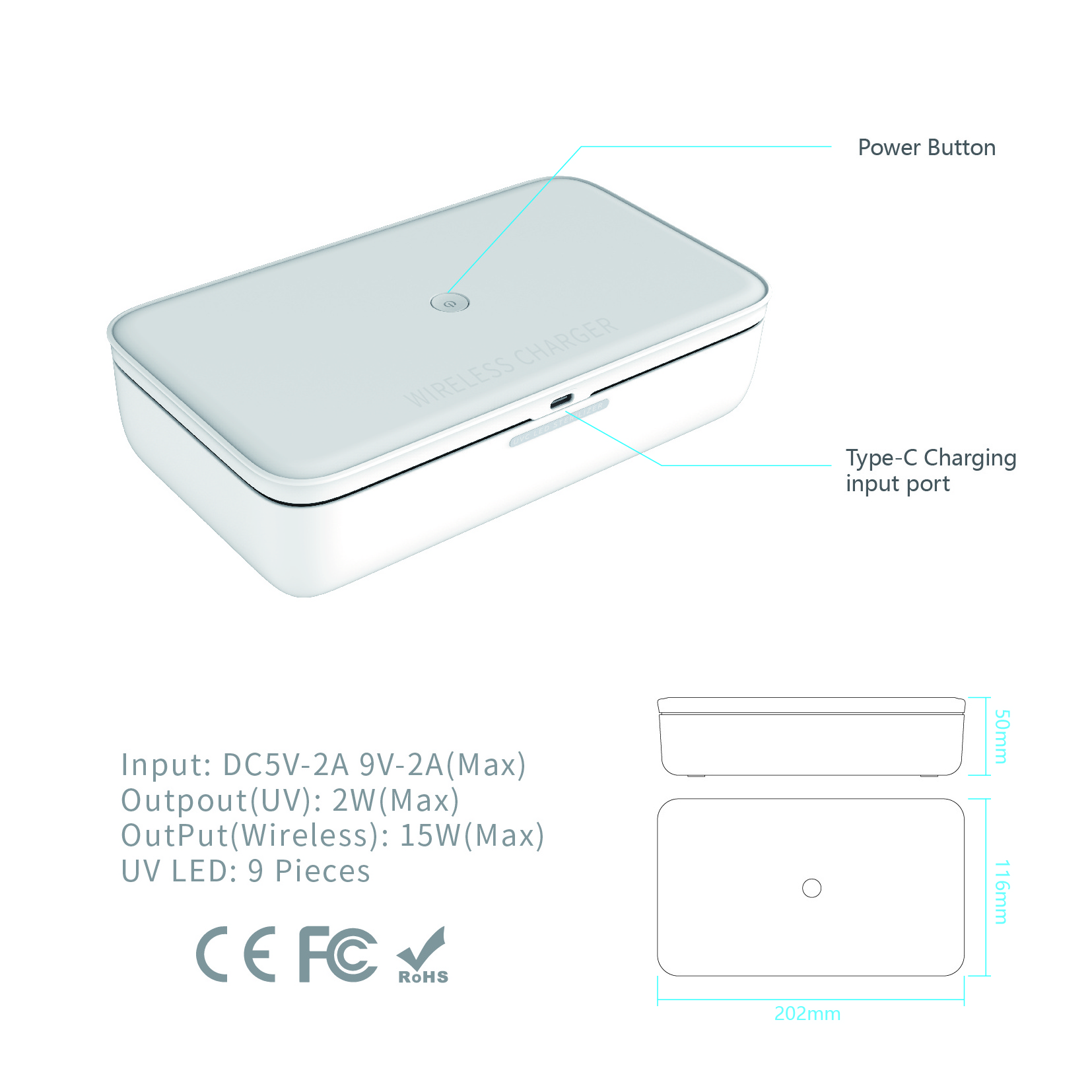 BSCI Manufacture stock 15W multi-use wireless charger  UVC UV LED light  phone  sterilizing sanitizer sterilization box