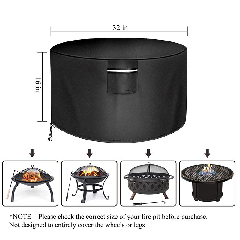 Black Outdoor Fire Pit Furniture Covers Heavy Duty Waterproof Round Patio Fire Pit Table Cover