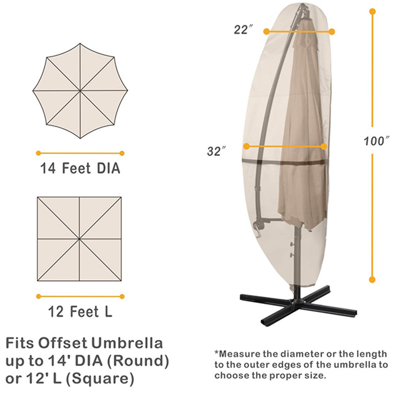 600D Waterproof Parasol Cover Outdoor Offset Banana Style Patio Sun Umbrella Parasol Cover For Fits Cantilever Offset Umbrella