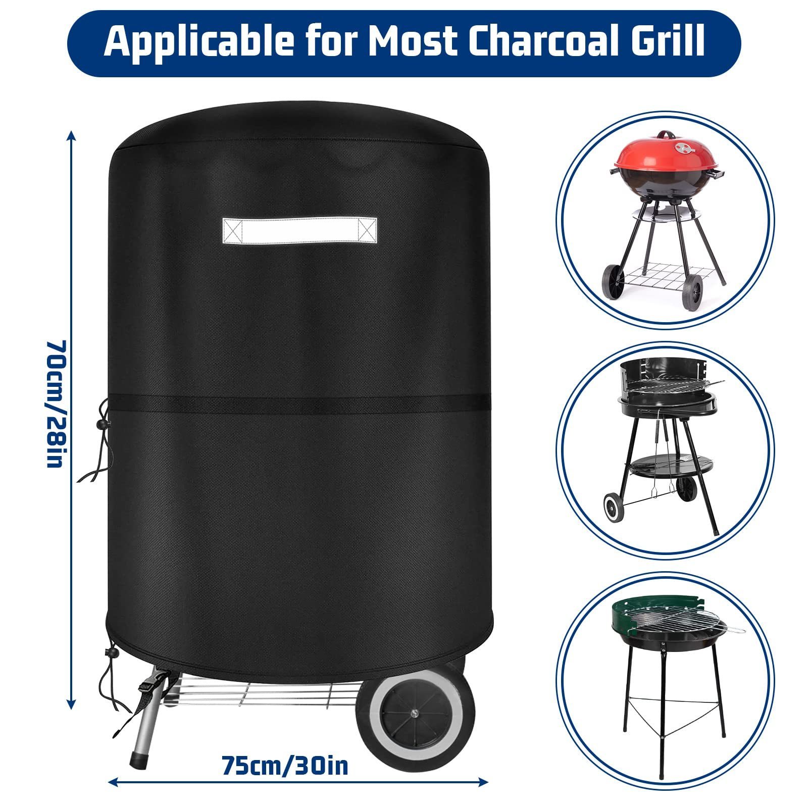 Heavy Duty Oxford Fabric 22 Inch Charcoal Grill Cover Waterproof Dustproof Round Kettle Grill Cover For Weber Master