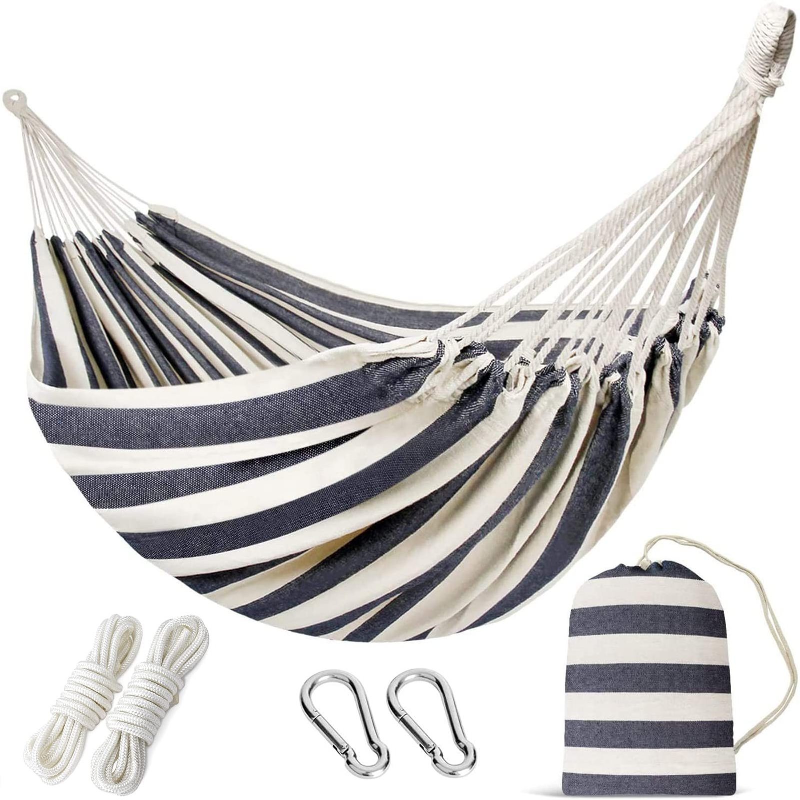 Double Hammock 2 Persons Hammock Portable Hanging Camping Bed Soft Cotton Hammock With Carrying Bag,Tree Straps