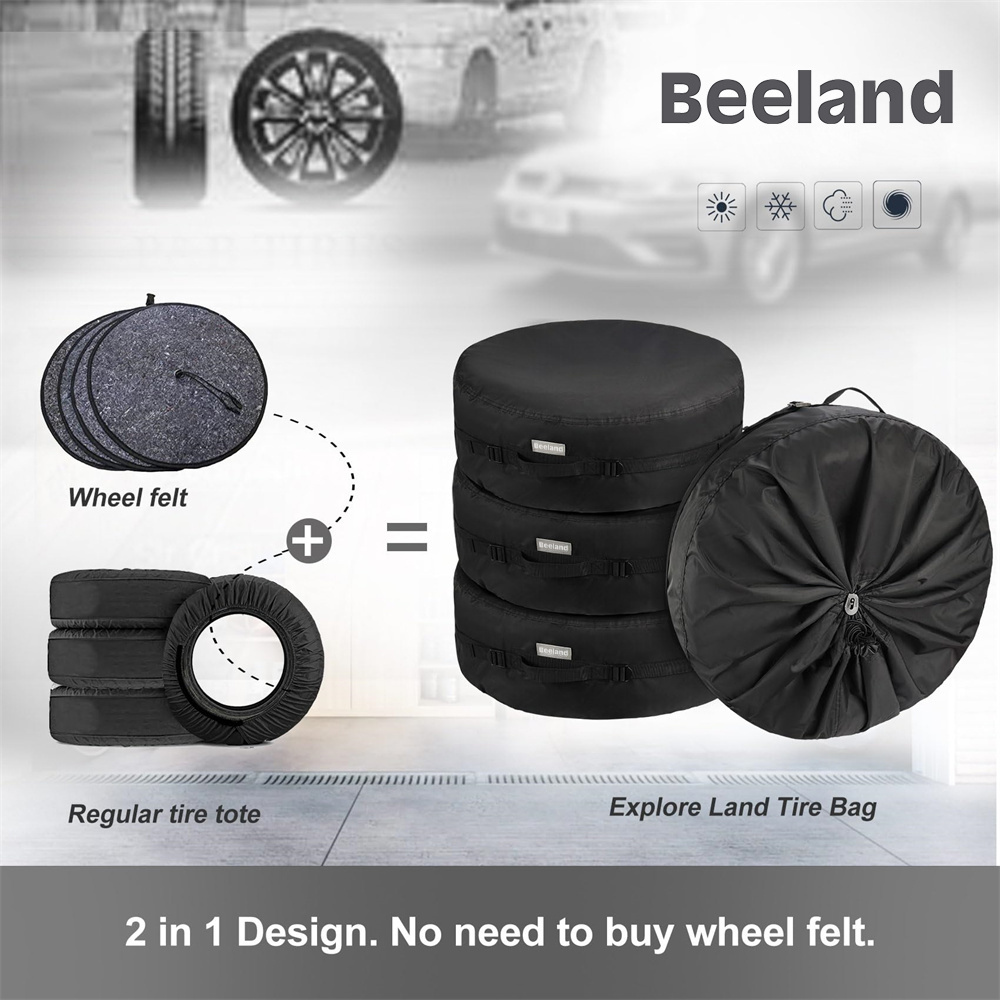 BEELAND 4 Pack Black Durable Winter Tire Storage Bags Car Spare Tire Cover With Handle