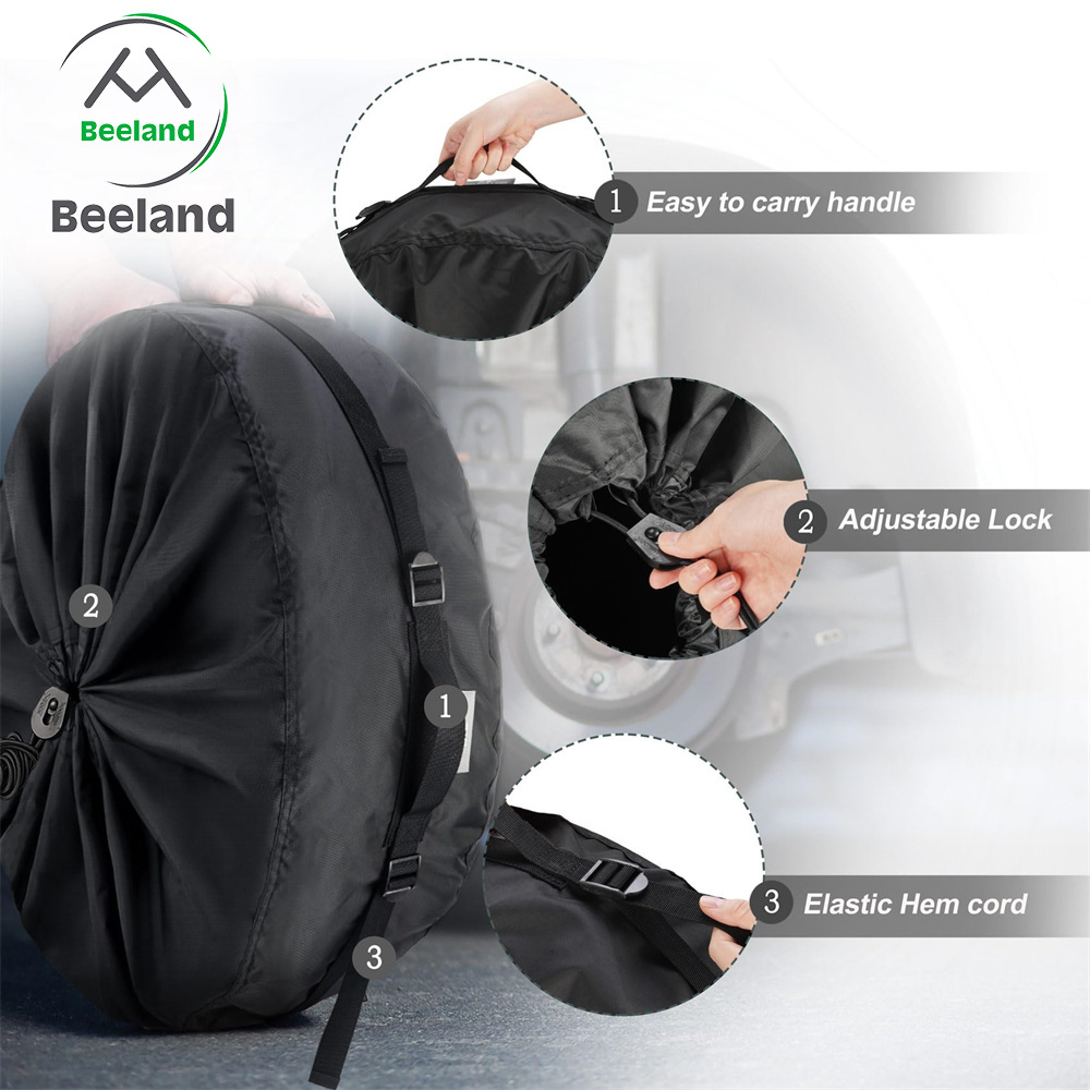 BEELAND 4 Pack Black Durable Winter Tire Storage Bags Car Spare Tire Cover With Handle