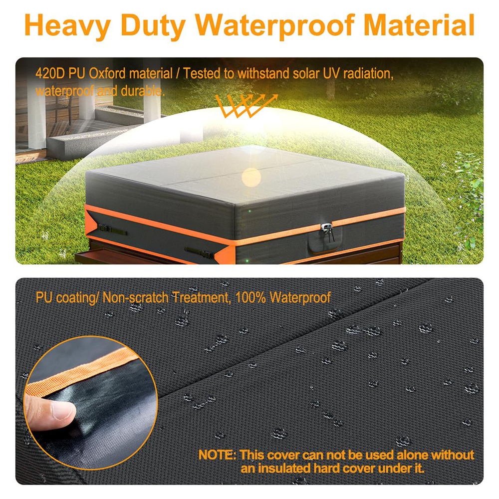 BEELAND Black Waterproof Hot Tub Cover 600D Heavy Duty Uv Protection Outdoor Spa Pool Covers