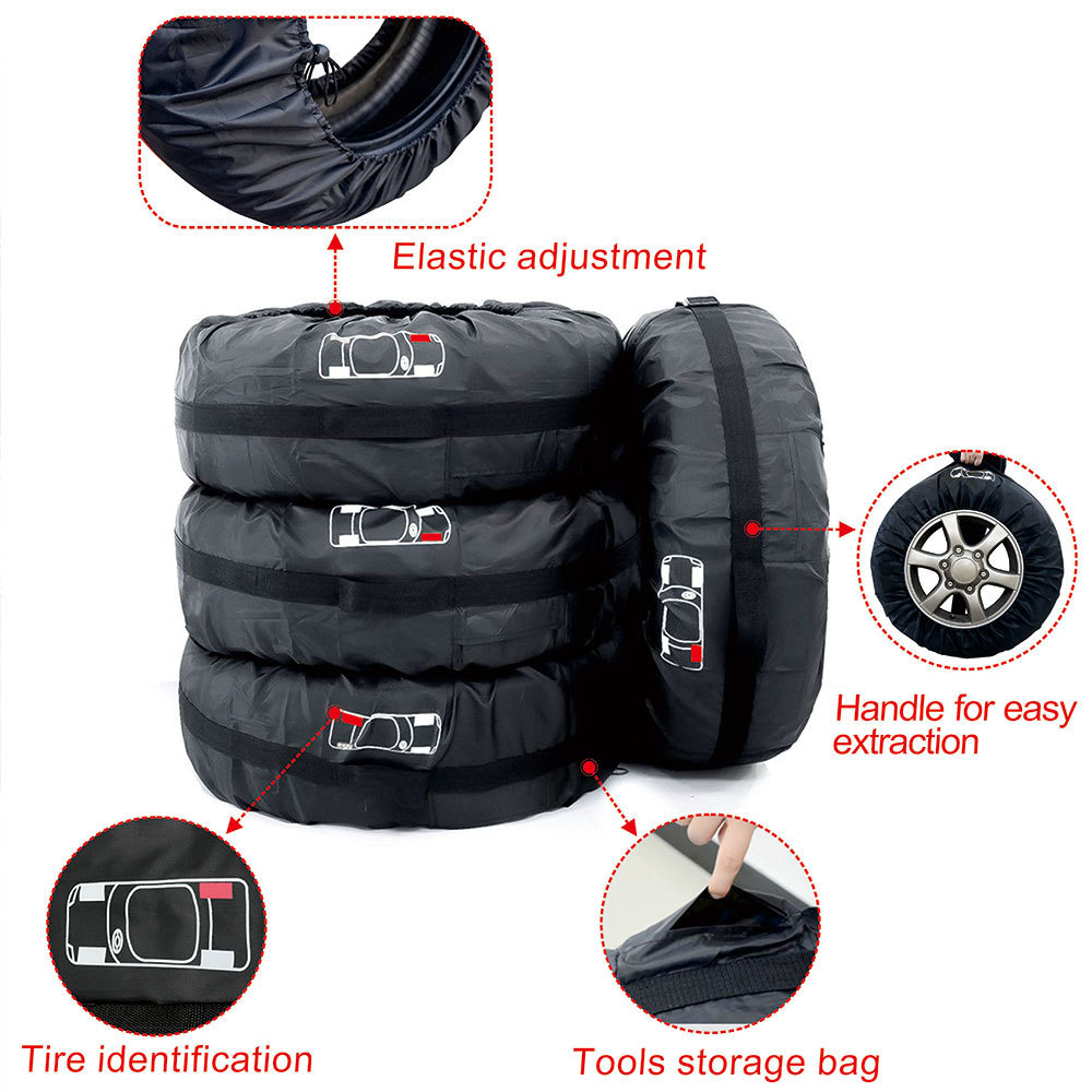 Customized Logo 4Pcs Set Universal Waterproof Tire Cover Car Dustproof Polyester Car Tires Storage Bag Wheel Cover Car Tyre Bag