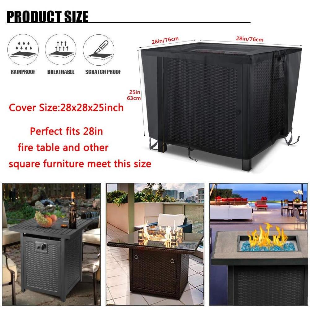 All Seasons 28inch Waterproof Outdoor Fireplace Cover Windproof Buckles Drawstring Square Propane Fire pit Cover