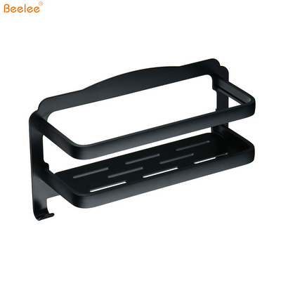 Beelee BA0423B No Drilling Bathroom Shower Shelf, Black Self Adhesive Shower Caddy