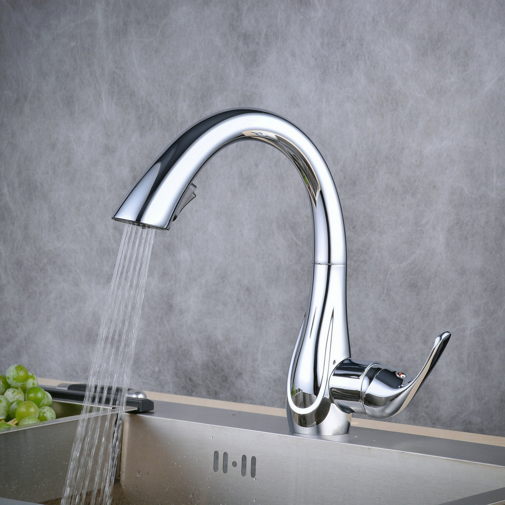 Beelee Polished Chrome Swan Faucet Two Functions Sprayer Pull Down Kitchen Faucet Griferia Torneira Cozinha