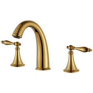 Beelee Bathroom Basin 3 Holes Faucet Brass Golden Widespread Gold Faucet