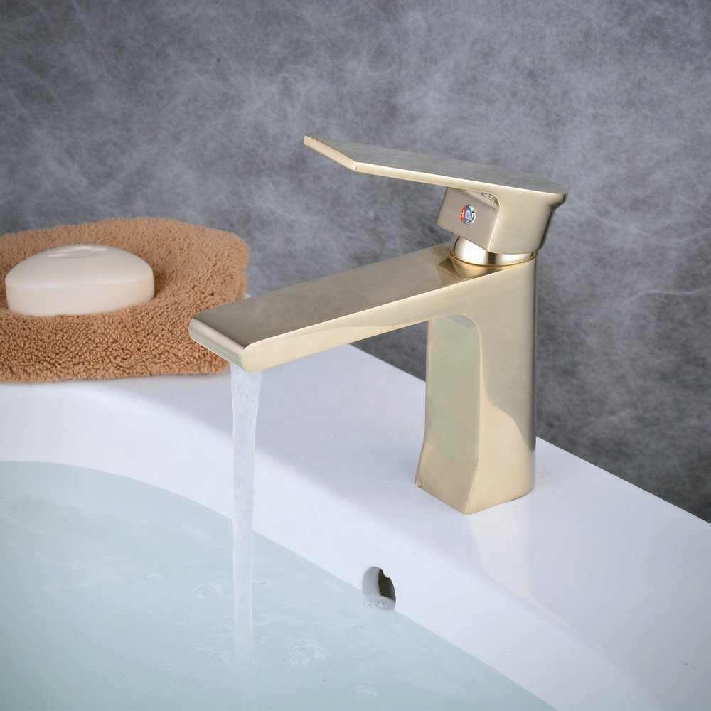 Beelee Single Handle Single Hole Brushed Gold Bathroom Sink Faucet Golden Basin Faucet