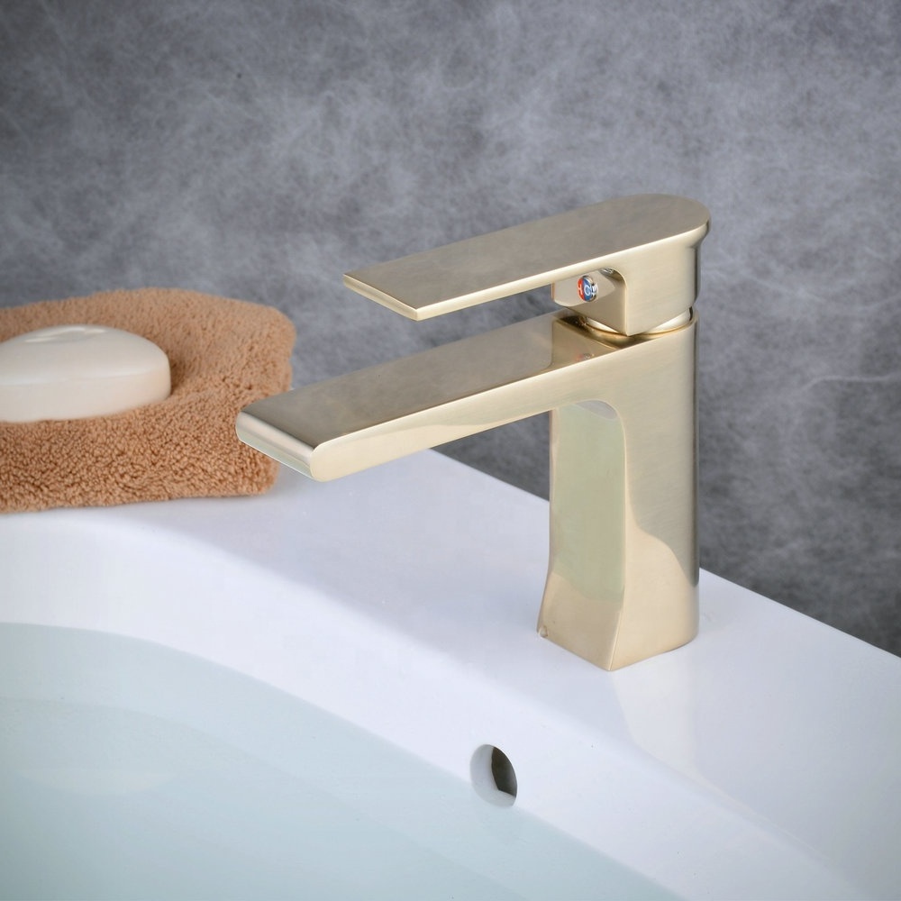 Beelee Single Handle Single Hole Brushed Gold Bathroom Sink Faucet Golden Basin Faucet