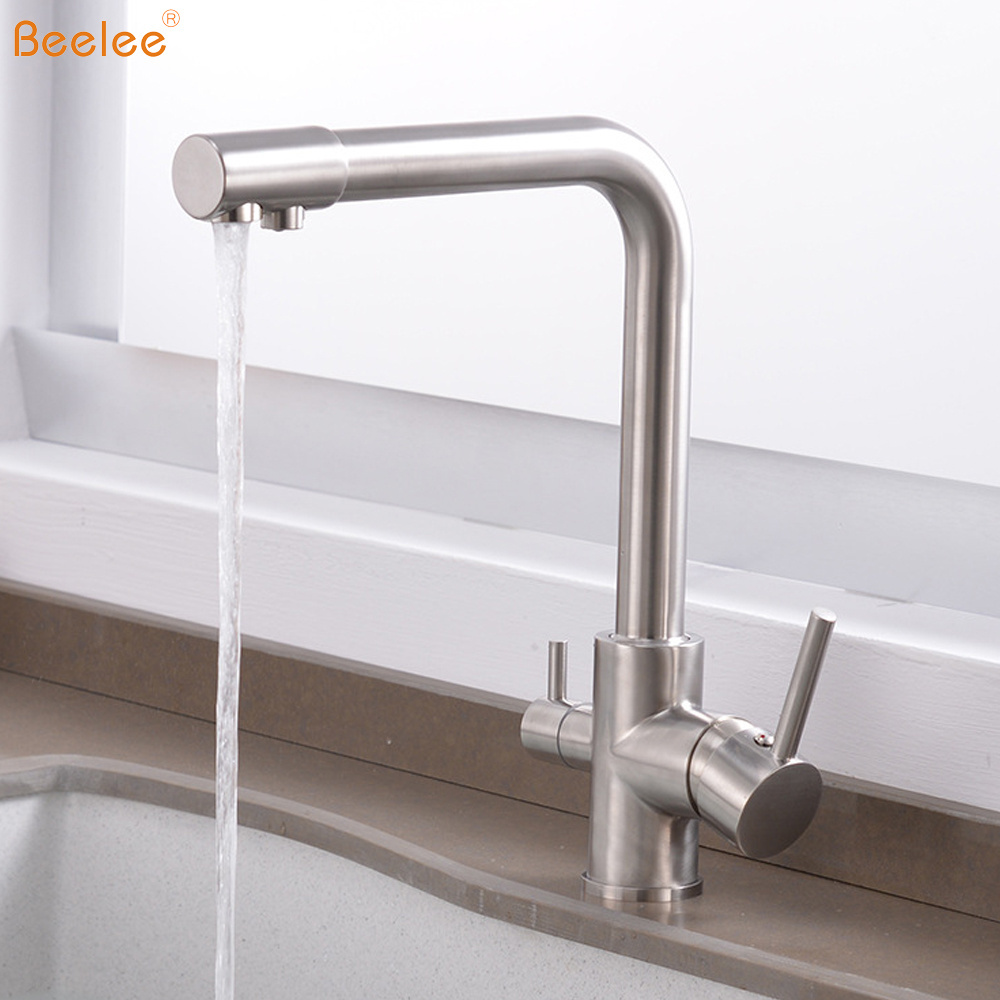 Beelee 3 Way Filtered Drinking Water Purifier Faucet Kitchen Tap Brushed Nickel Kitchen Faucet