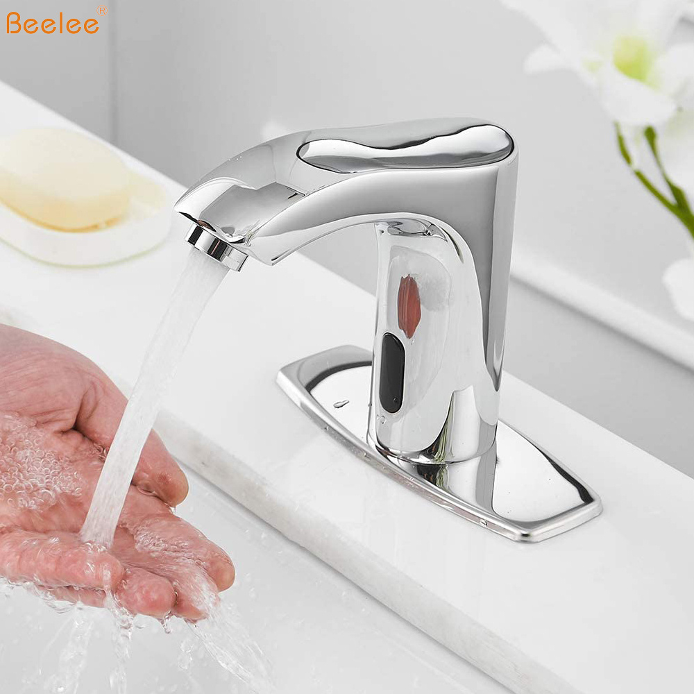 Beelee Motion Activated Hands Free Automatic Touch Sensor Water Tap Commercial Touchless Faucet With Hole Cover Deck Plate