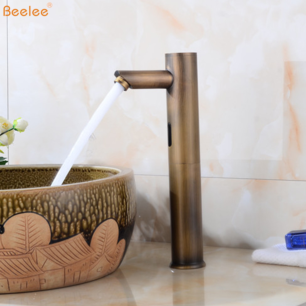 Beelee BL0135AH Commercial Infrared Touchless Automatic Water Saver Sensor Tap, Antique Brass Automatic Shut Off Faucet