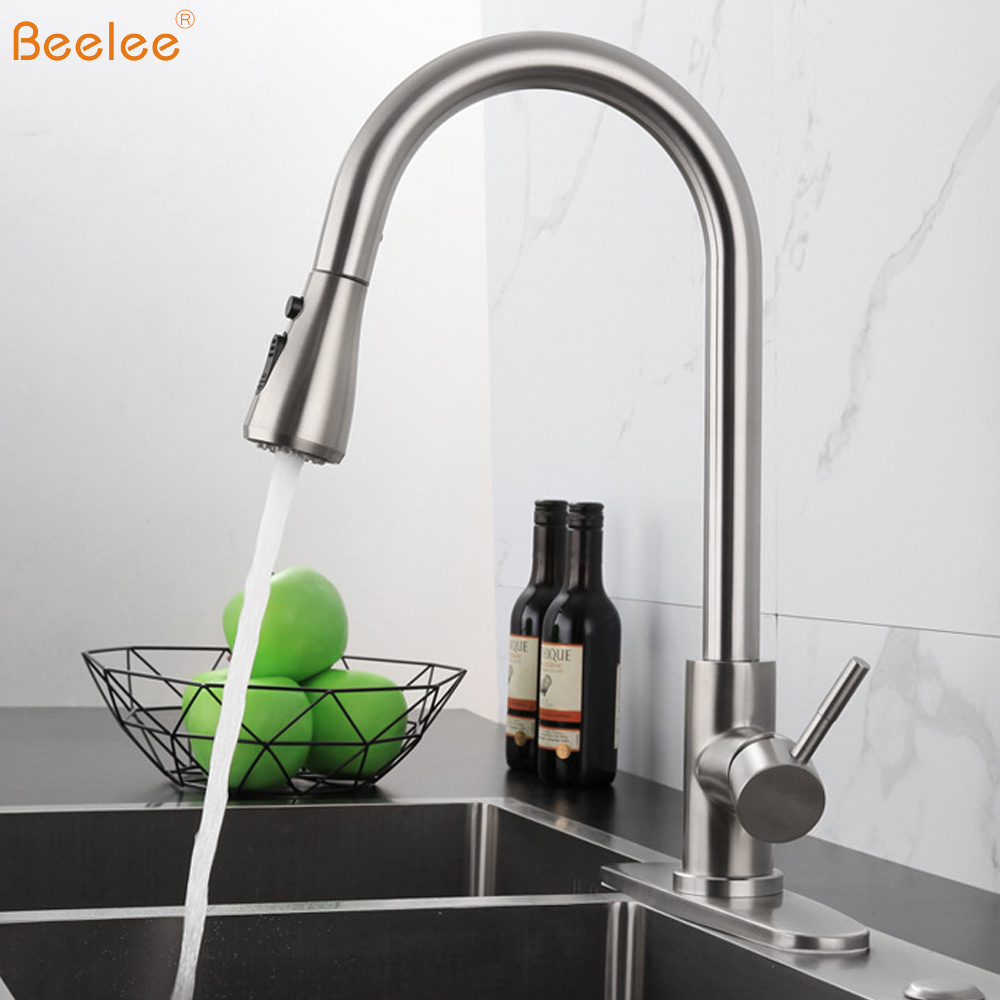 Beelee 304 Stainless Steel kitchen Taps Pull Out Pull Down Kitchen Mixer Sink Kitchen Faucets With Sprayer