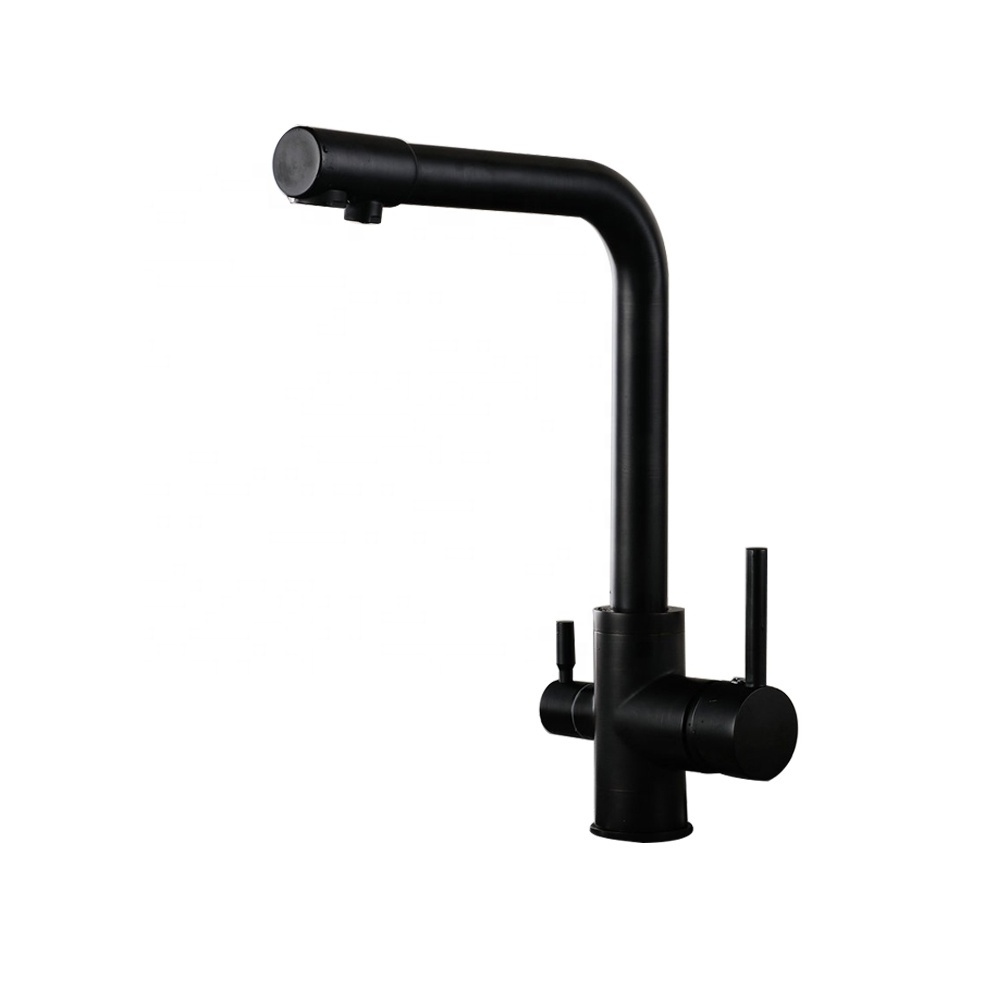 Beelee Black Brass Kitchen Water Filter Faucet 3 Three Way Tap With Dual Handle