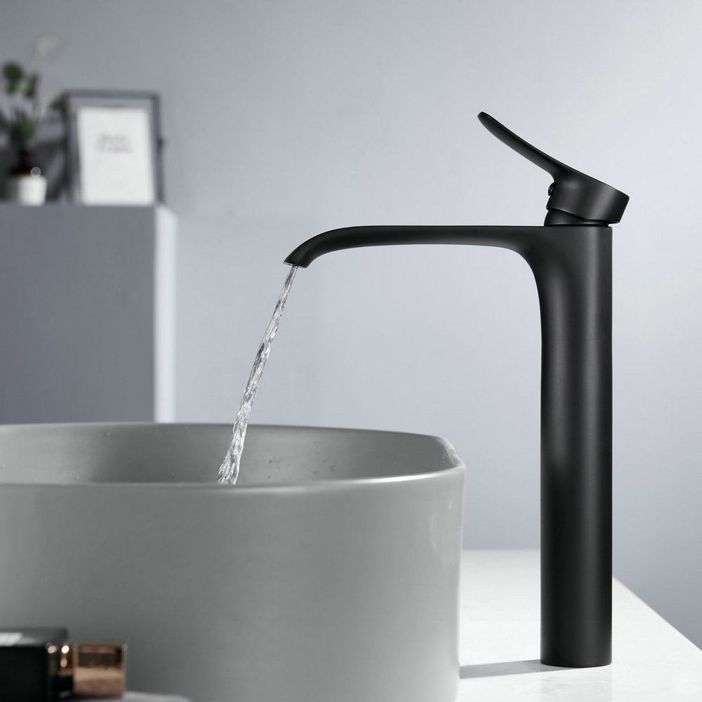 Beelee Modern Design Basin Water Mixer Tap Tall Black Deck Mounted Sink Mixer Brass Wash Basin Faucet for counter top