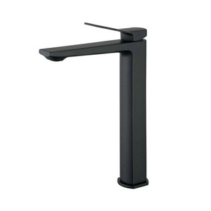 Beelee High Quality Brass Gun Ash Square Bathroom Vessel Sink Tall Waterfall Tap Washbasin Mixer Taps Black Tall Basin Faucet