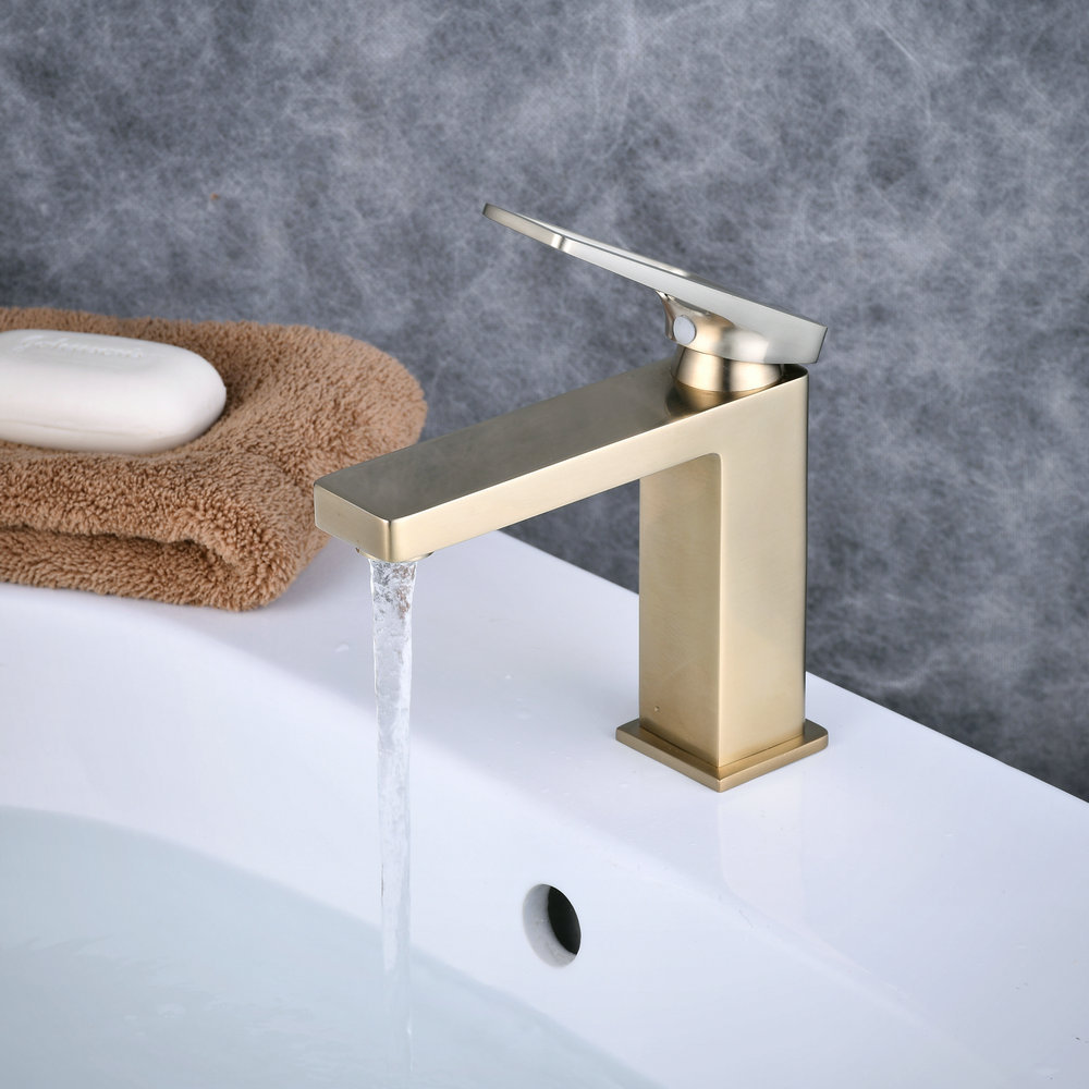 Beelee Modern Brass Brushed Gold Color Basin Faucet Tap Washbasin Mixer Bathroom Lavatory Faucets