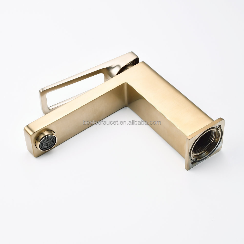 Beelee Modern Brass Brushed Gold Color Basin Faucet Tap Washbasin Mixer Bathroom Lavatory Faucets