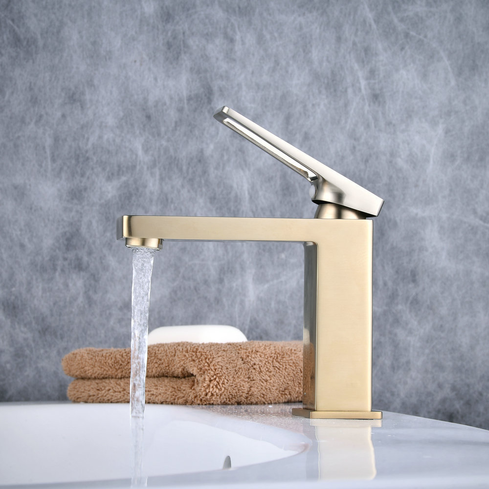 Beelee Modern Brass Brushed Gold Color Basin Faucet Tap Washbasin Mixer Bathroom Lavatory Faucets