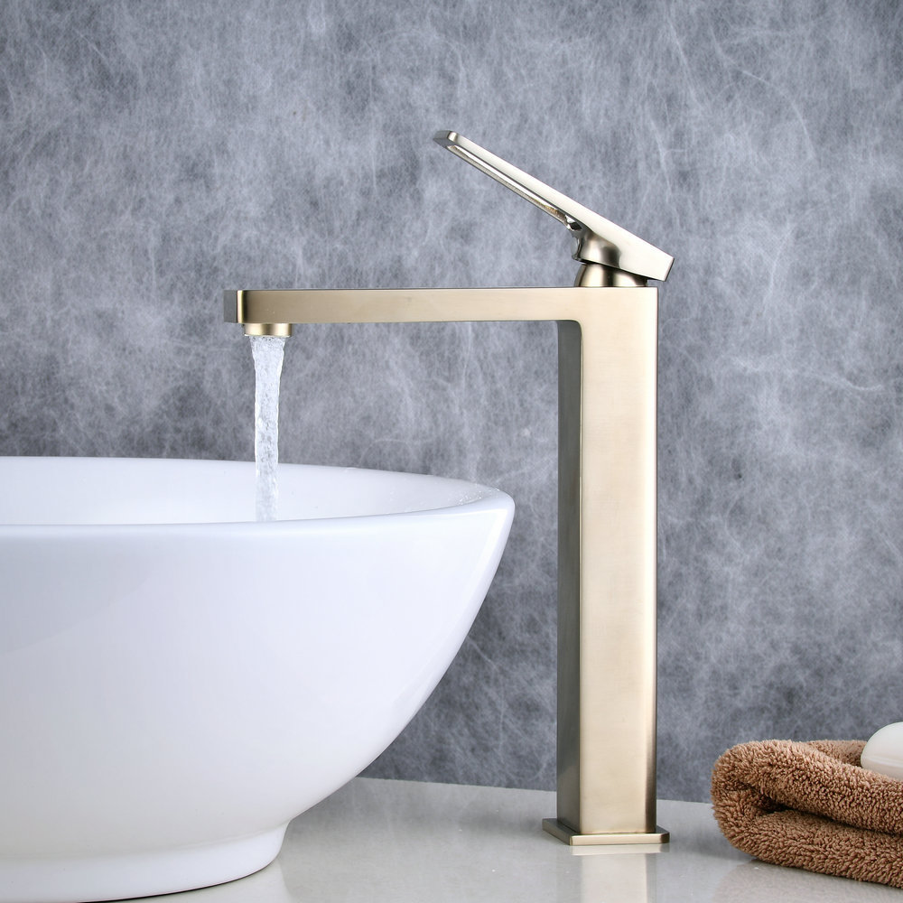 Beelee Lavatory Vanity Faucet Basin Mixer Tap Solid Brass Body Vessel Sink Faucet Gold Tall Bathroom Faucet