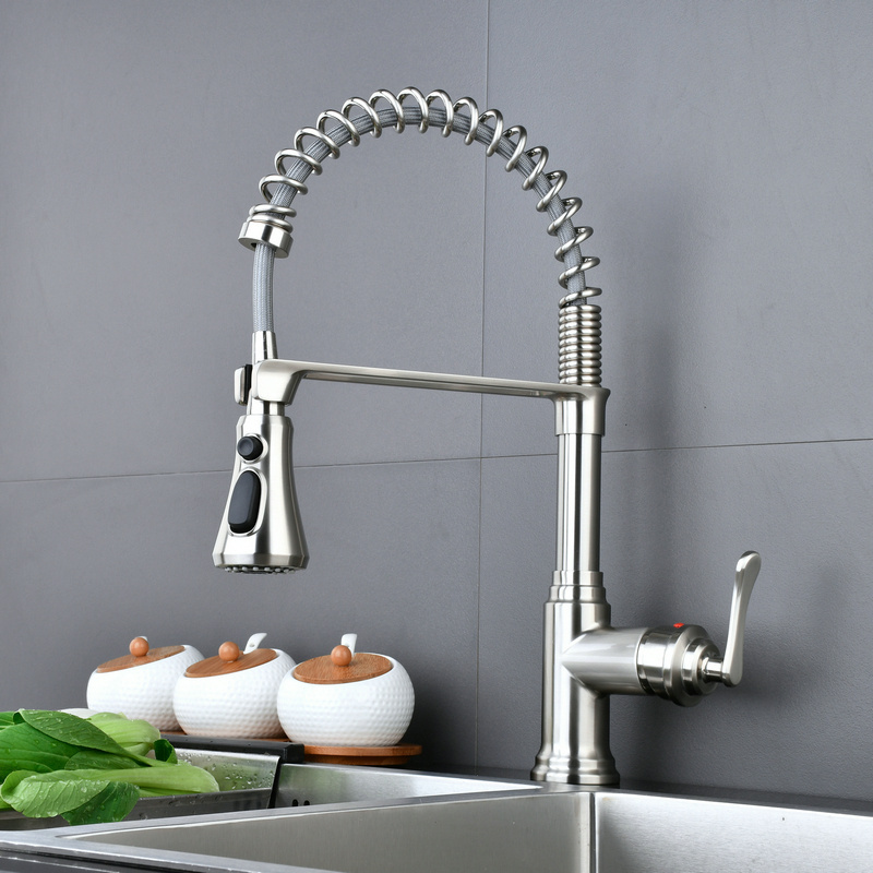 Brushed Nickel New Kitchen Faucet Deck Mounted With Pull Out Spay