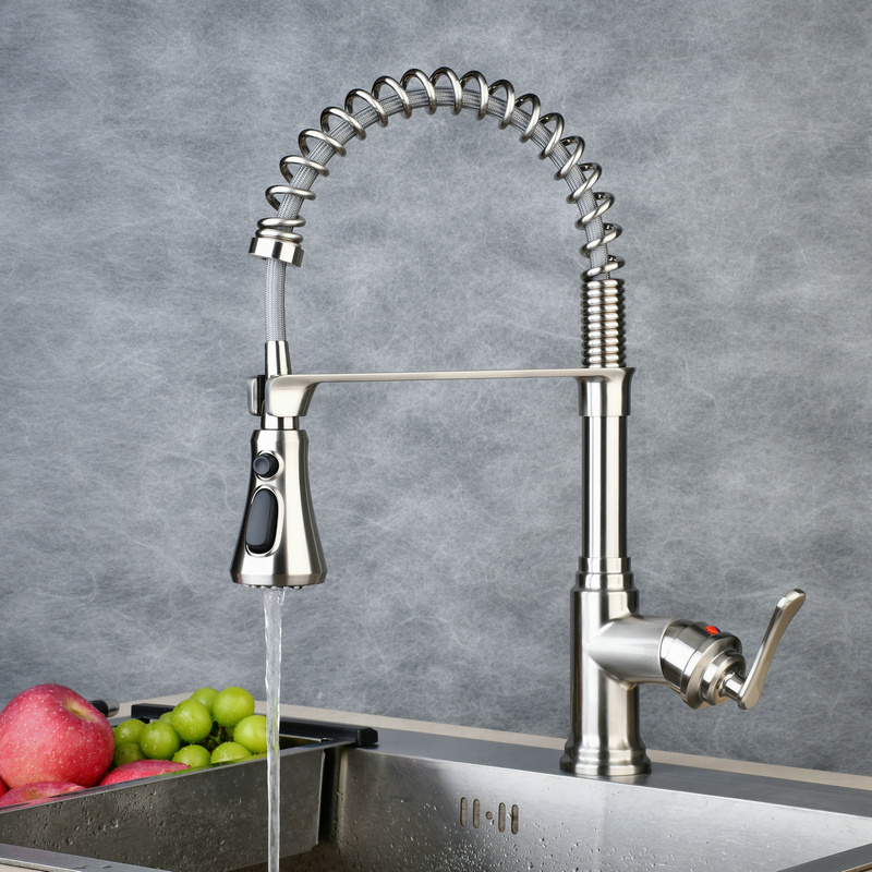 Brushed Nickel New Kitchen Faucet Deck Mounted With Pull Out Spay